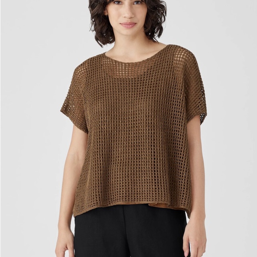 Eileen Fisher‎ Woman Size Large Bateau Neck Cap Sleeve Linen Sweater Nwt